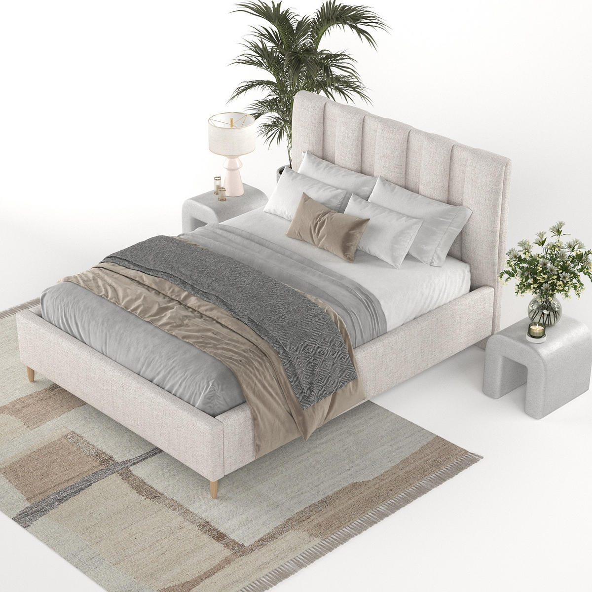 POLSTERBETT Loom 160/200 cm Hellbeige im Neve Stoff - Sandfarben/Naturfarben, Holz/Holzwerkstoff (160/200cm) - AltaBeds