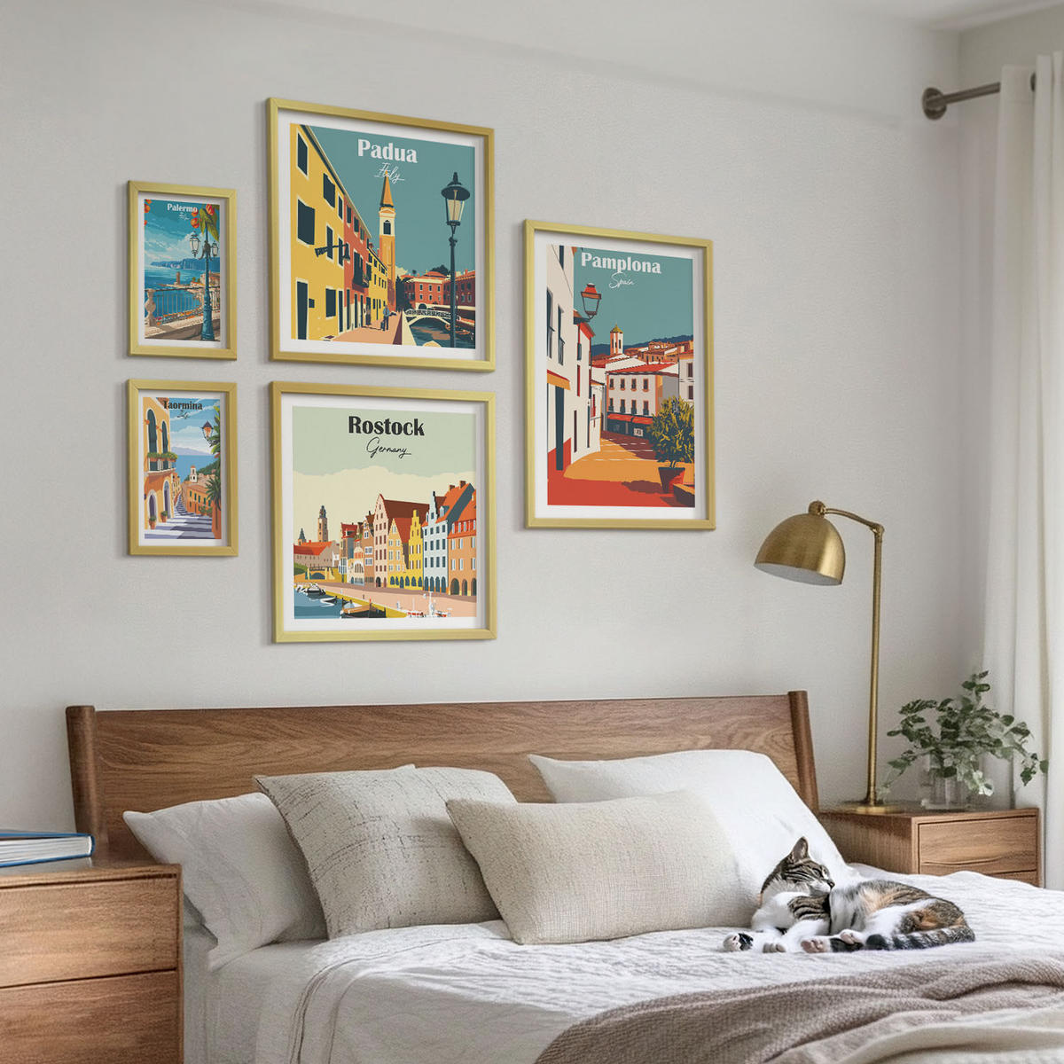 WANDBILDER 5er Set - 50x50 cm & 20x30 cm & 40x60 cm Goldrahmen - Architektur der Küstenstädte - Goldfarben, Kunststoff (40/60cm) - ArtPrintCave