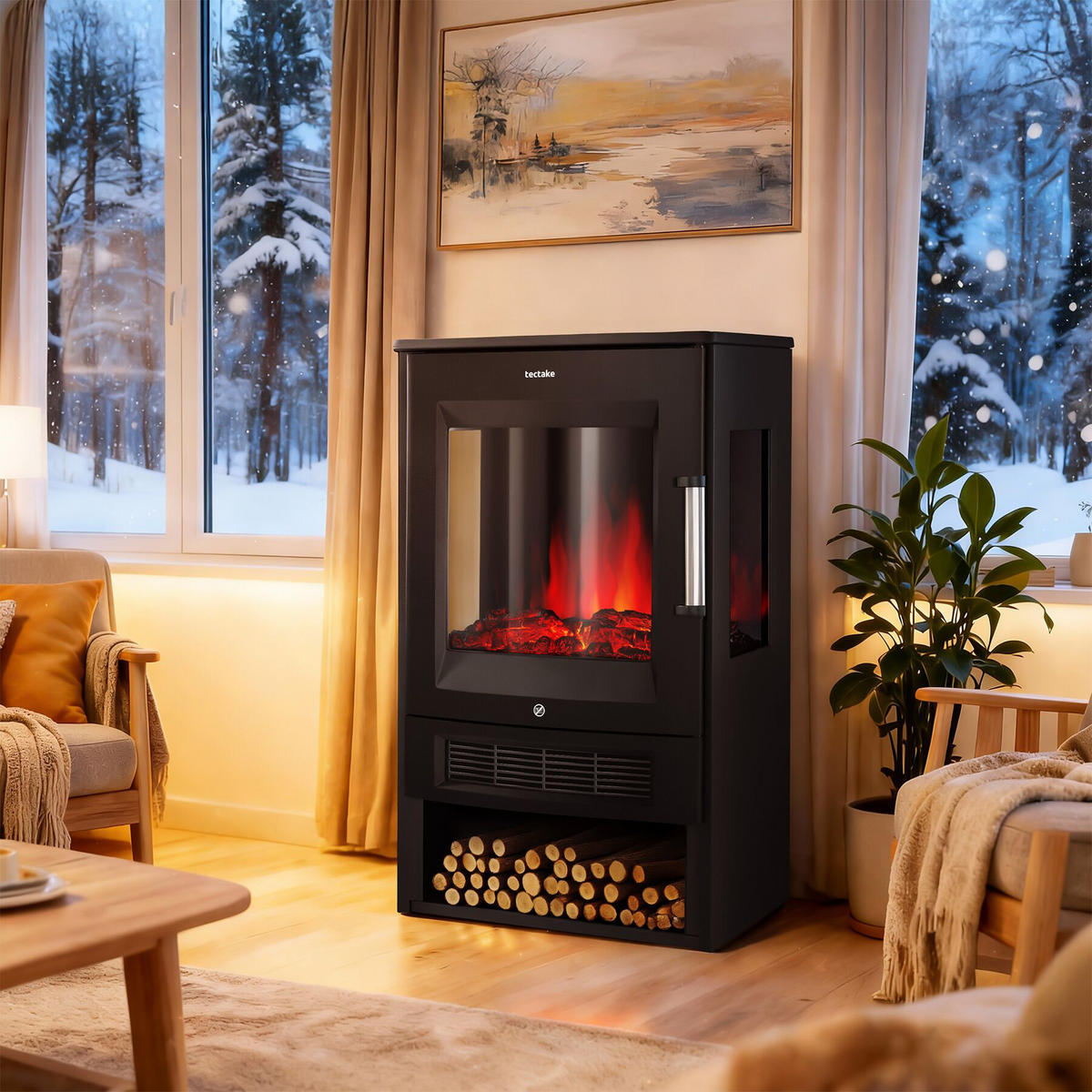 ELEKTROKAMIN Aidan, mit Fernbedienung und App-Steuerung, schwarz - Schwarz, Metall (44/75/36cm) - tectake