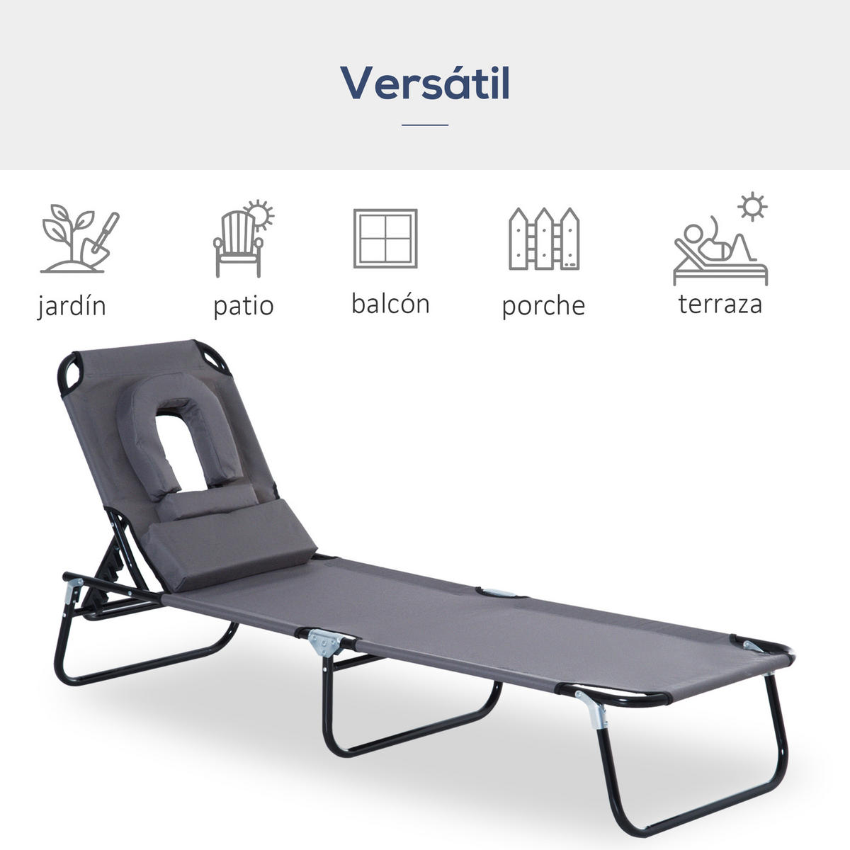 SONNENLIEGE Sonnenliege Klappbare Sonnenliege mit 4-fach verstellbarer Rückenlehne,Tragkraft 120kg，190x56x28cm - Grau, Metall (56/28/190cm) - Vallsero