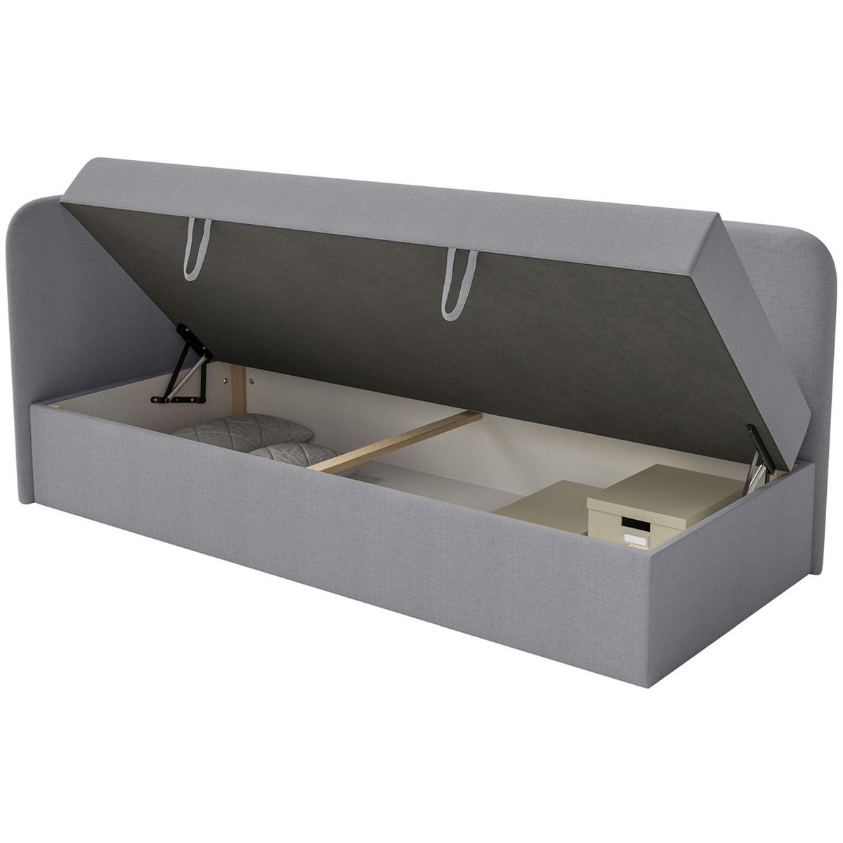 JUGENDBETT Calmmo Dunkelgrau mit Chenille-Bezug, Kopfteil links - Dunkelgrau, Textil (90/200cm) - Selsey