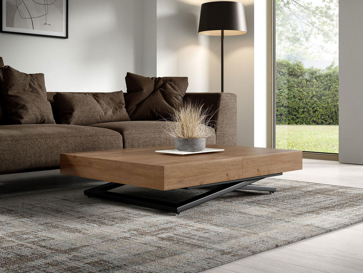 COUCH-/ESSTISCH Sanna U Davos Eiche trüffelbraun 120 - 200 / 80 / 27 - 80cm - Trüffeleichefarben/Schwarz, Holz/Holzwerkstoff (80/120/27cm) - Feldmann-Wohnen