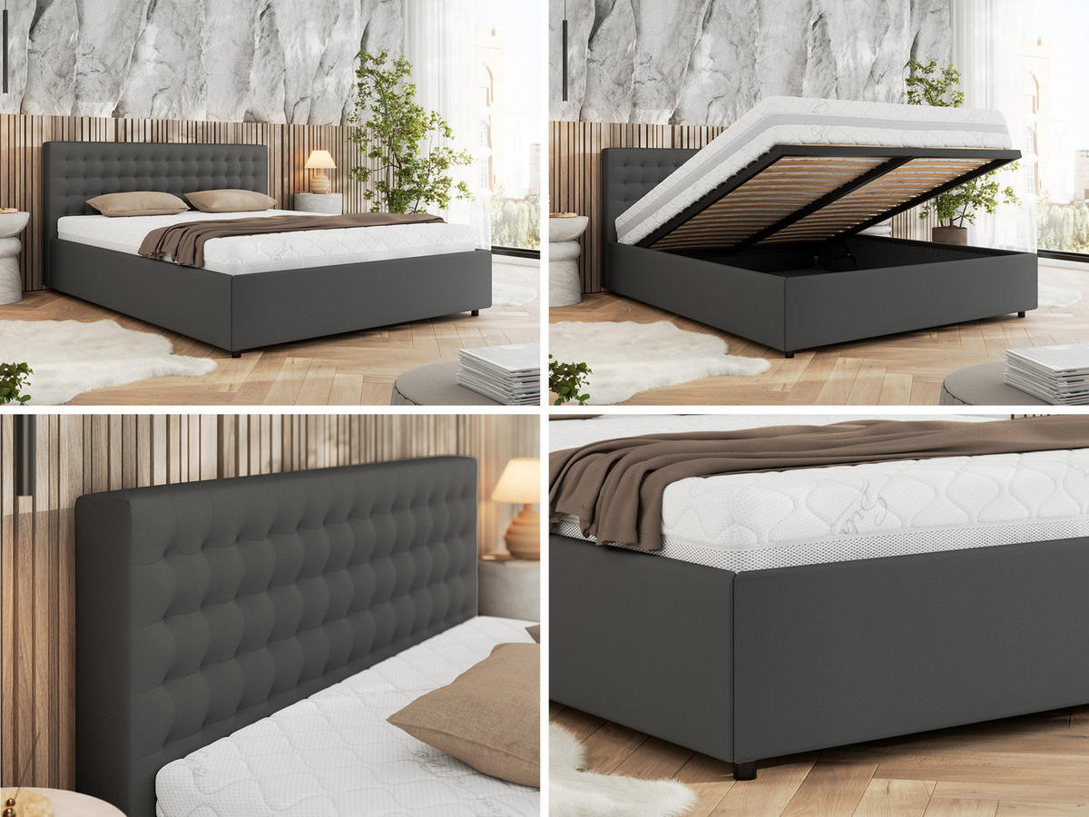 POLSTERBETT PAVO CLASSIC 160/200 - Grau Kunstleder - Pocket-Matratze - Grau, Textil (160/200cm) - MKS