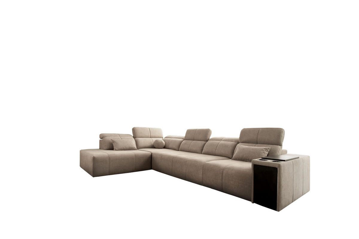 ECKSOFA L-Form Mindy XI Mit Schlaffunktion Und Verstellbarer Rückenlehne Stoff Verita KaltesBeige Links - Creme, Holz/Textil (230/350cm) - Kaiser Möbel