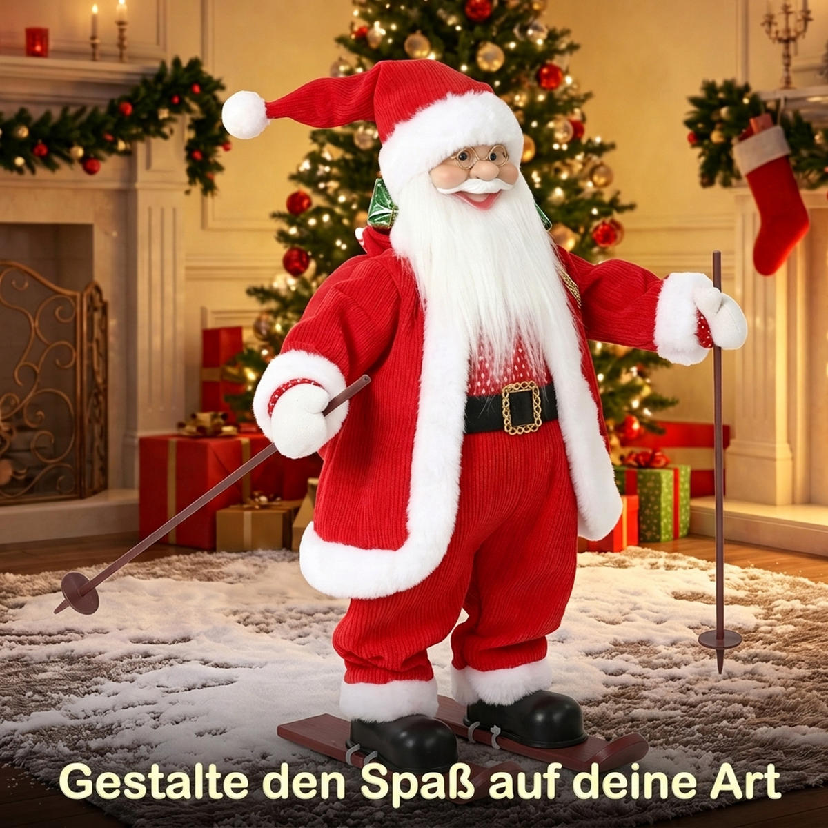 SINGENDER-SKI-WEIHNACHTSMANN Cord Metall Rot - Rot, Textil (31/66/30cm) - HOMCOM