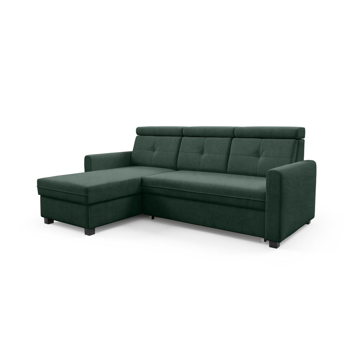 ECKSCHLAFSOFA Milano, Dunkelgrün, links - Dunkelgrün/Schwarz, Textil (217/166cm) - Beautysofa