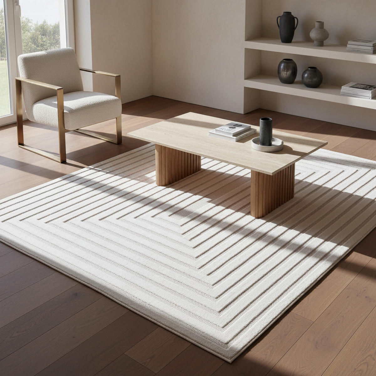 TEPPICH In-/Outdoor Kurzflor Reliefoptik Design Polypropylen Balkon Creme Rechteckig 240x340 - Beige, Textil (240/340cm) - KADIMA DESIGN