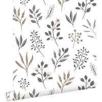 TAPETE Blumenmuster im skandinavischen Stil 53 cm x 10.05 m - Weiß, Papier (53/1000cm) - ESTAhome