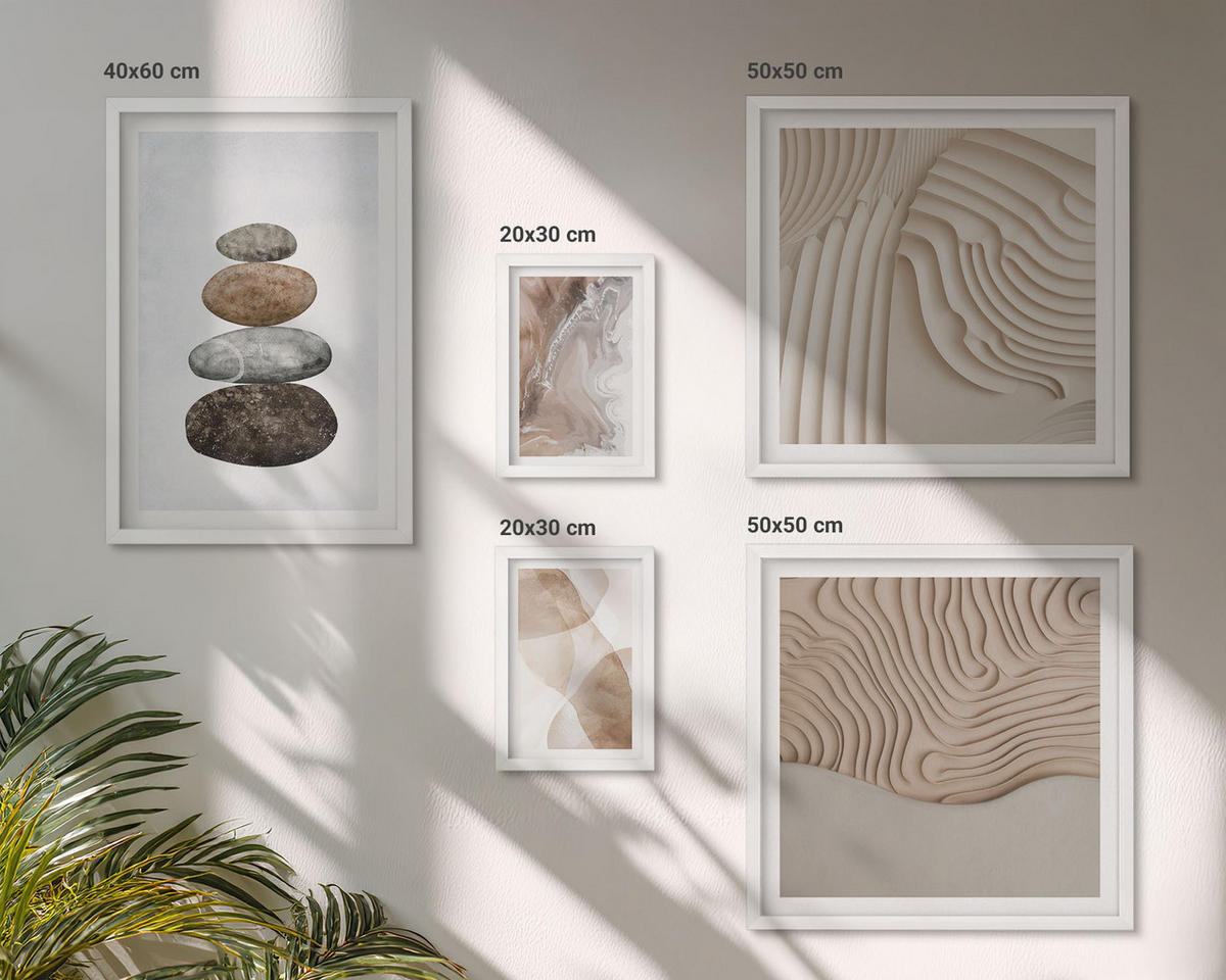 WANDBILDER 5er-Set - 50x50 cm & 20x30 cm & 40x60 cm Weißer Rahmen - Abstrakte bemalte Strukturen - Weiß, Kunststoff (40/60cm) - ArtPrintCave