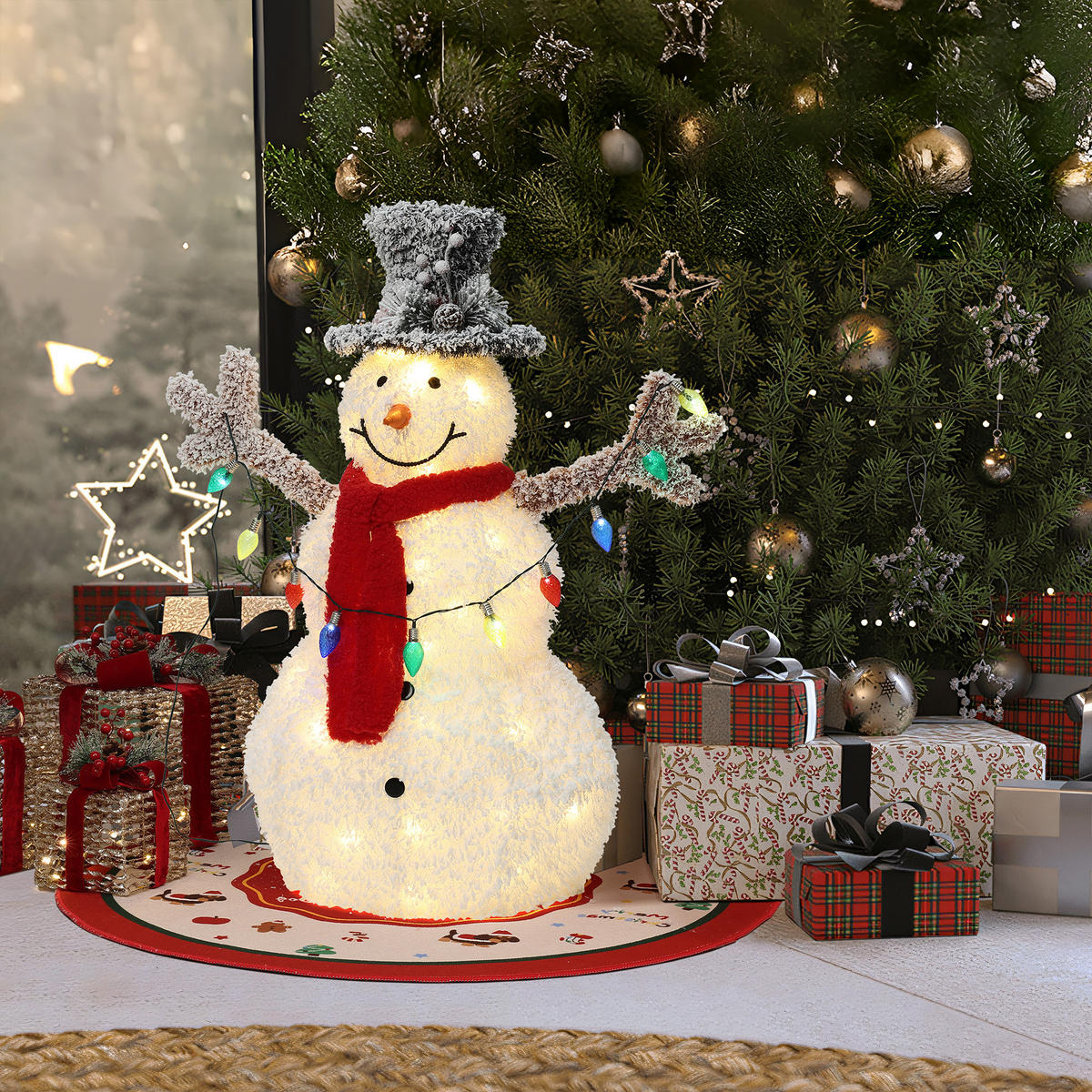 LED-SCHNEEMANN Deko,warmweiß & IP44 | 40 LEDs,90 cm - Weiß, Textil (69/90/34cm) - Hometopia