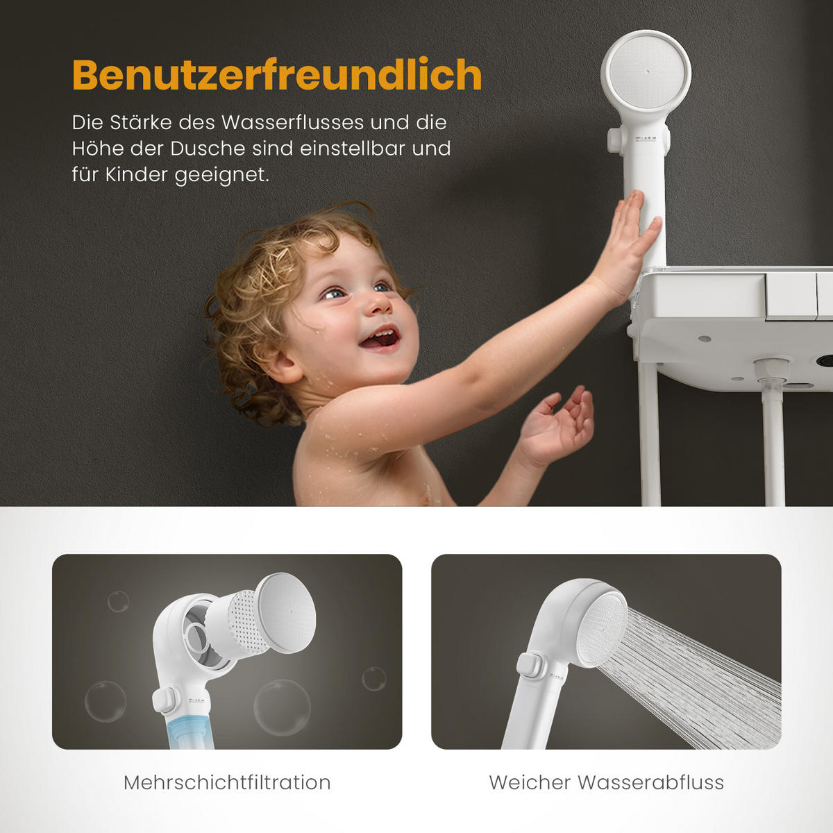 ÜBERKOPFBRAUSESET mit Handbrause Thermostat Vielseitig Weiß - Weiß, Metall (40/113/58cm) - EMKE