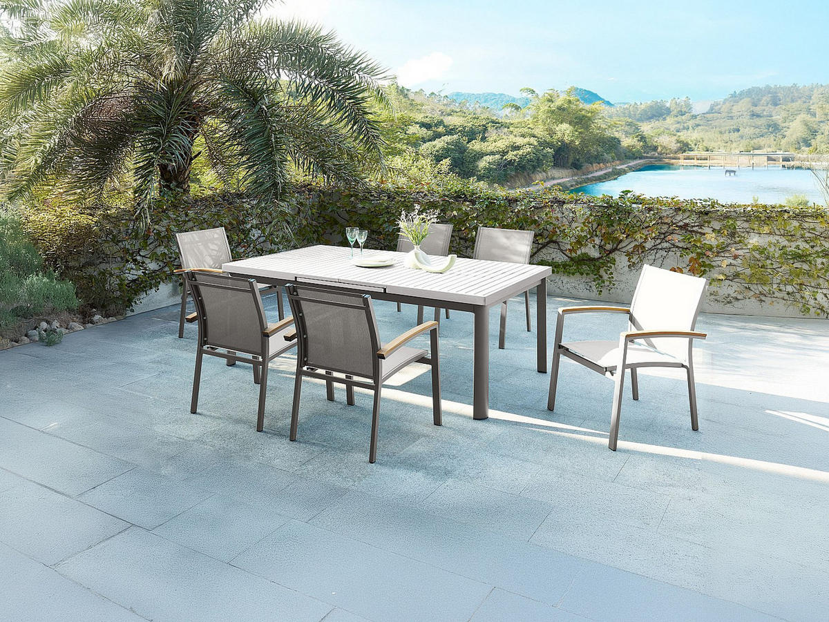 GARTENESSGRUPPE im Set - 6 -Sitzer - Aluminium - taupe - NAURU - Braun, Metall - Vente-Unique