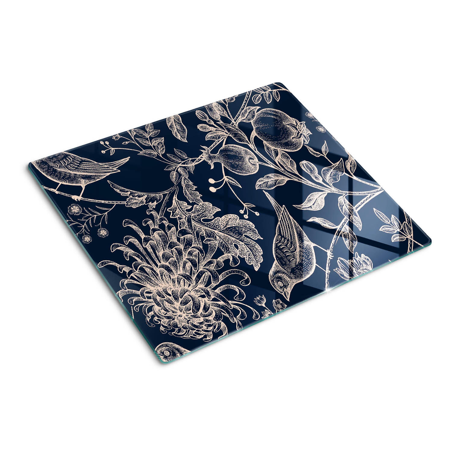 GLASPLATTE 60x52 cm Blumen und Vögel - Blau, Glas (60/0.4/52cm) - TULUP