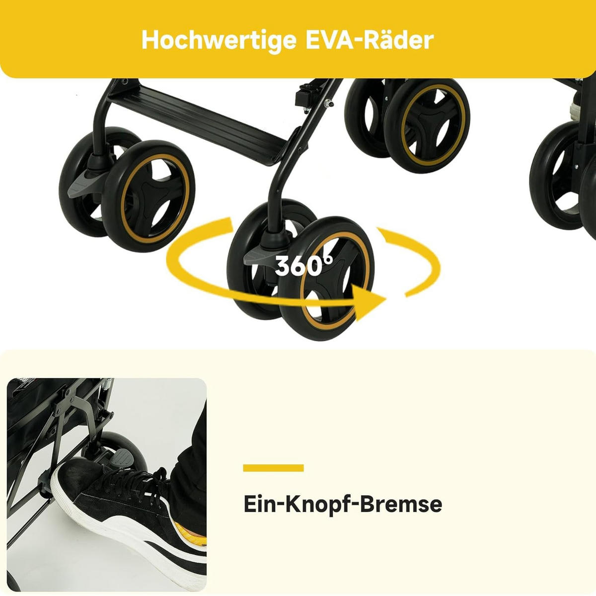 BUGGY Kinderwagen Reisebuggy bis 22kg mit Liegefunktion und Verdeck schwarz - Schwarz, Metall (51/81/104.5cm) - Raelunyi