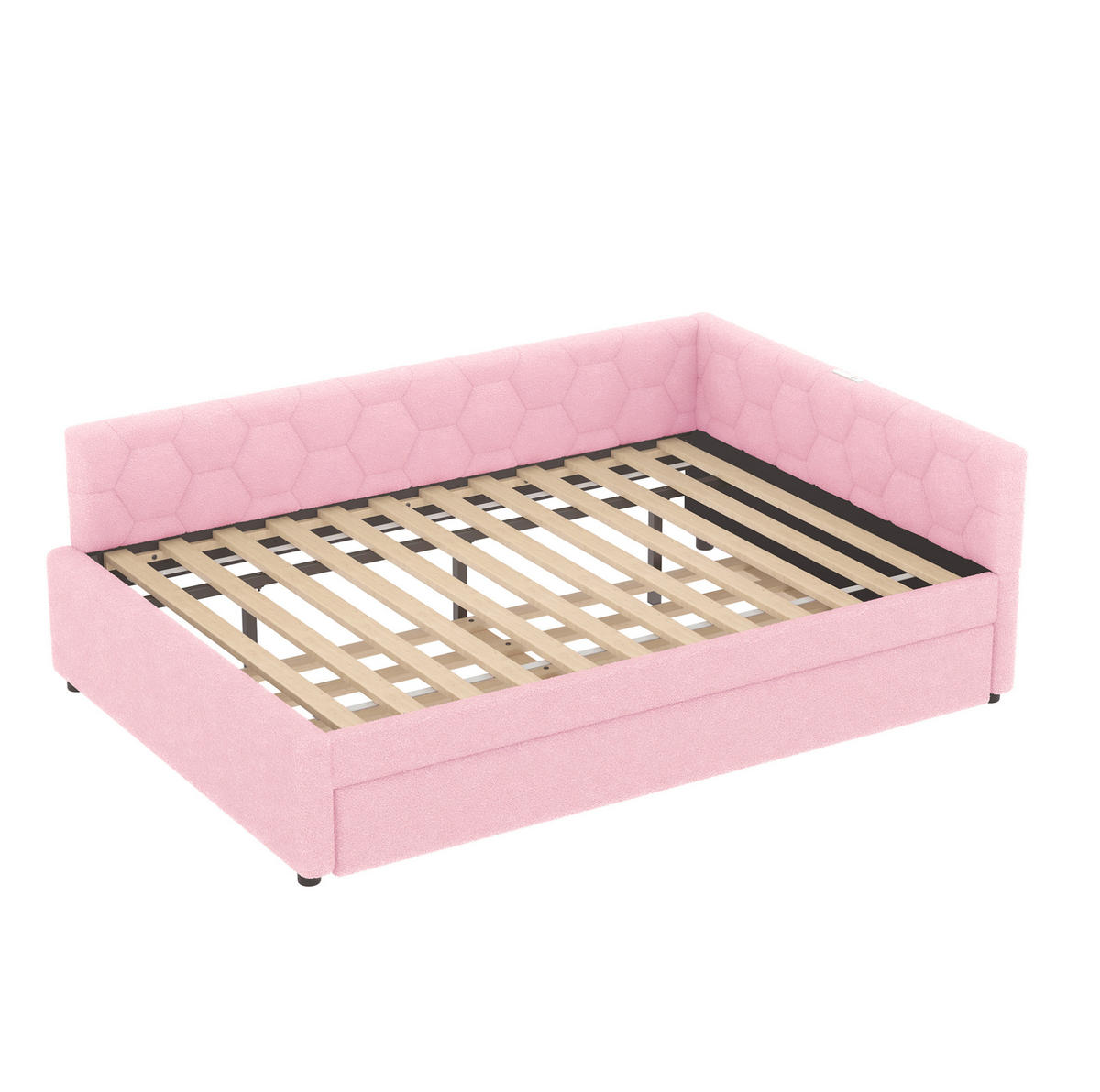 TAGESBETT 140/200 cm mit Ausziehbett, USB- und Typ-C-Anschluss, Nachttischlampe und Vliesimitat-Bezug, Rosa/Weiß - Rosa, Textil (140/200cm) - Redom