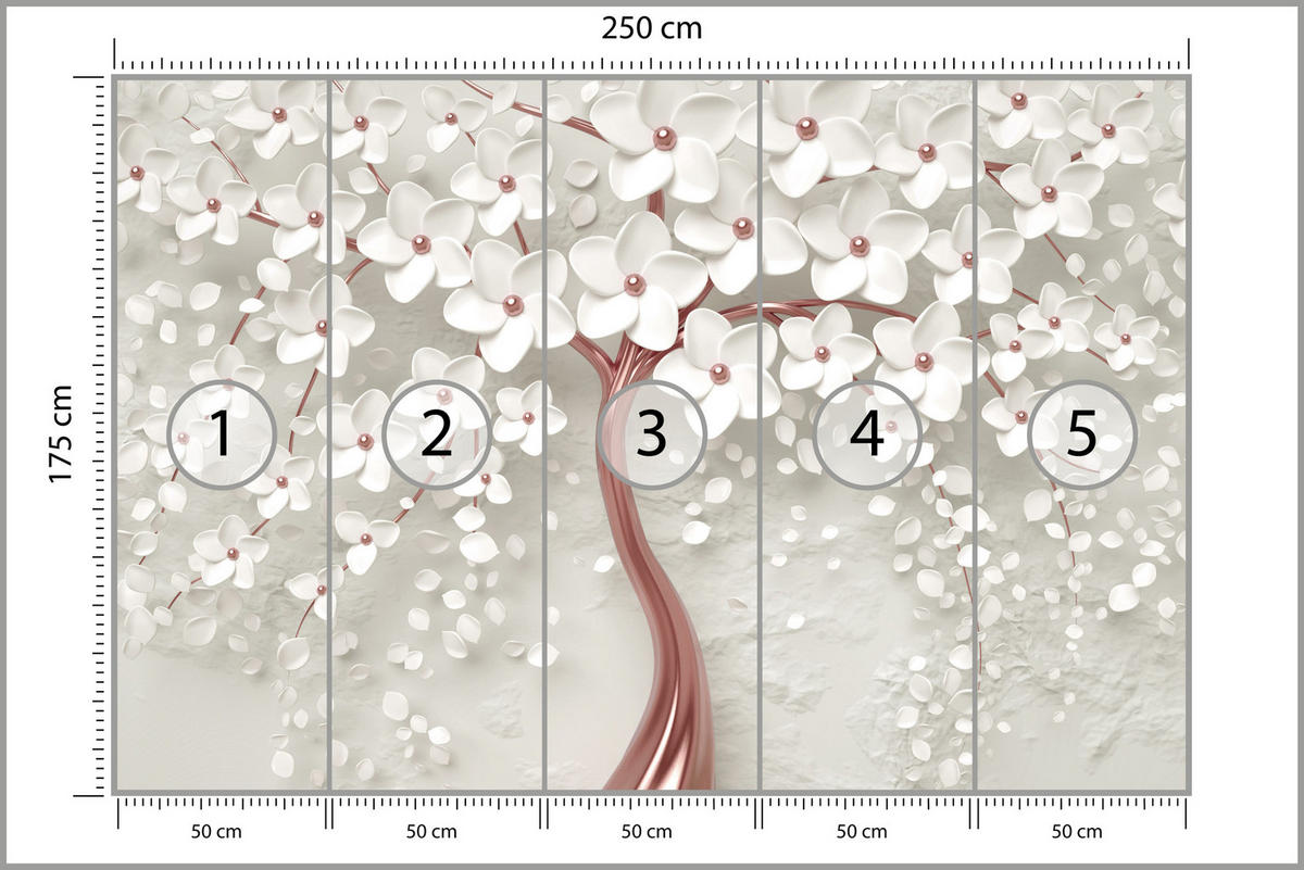 FOTOTAPETE für Schlafzimmer Perlmutt Blumen Abstract Baum 250x175 - Beige/Rosa, Papier (250/175cm) - Muralo