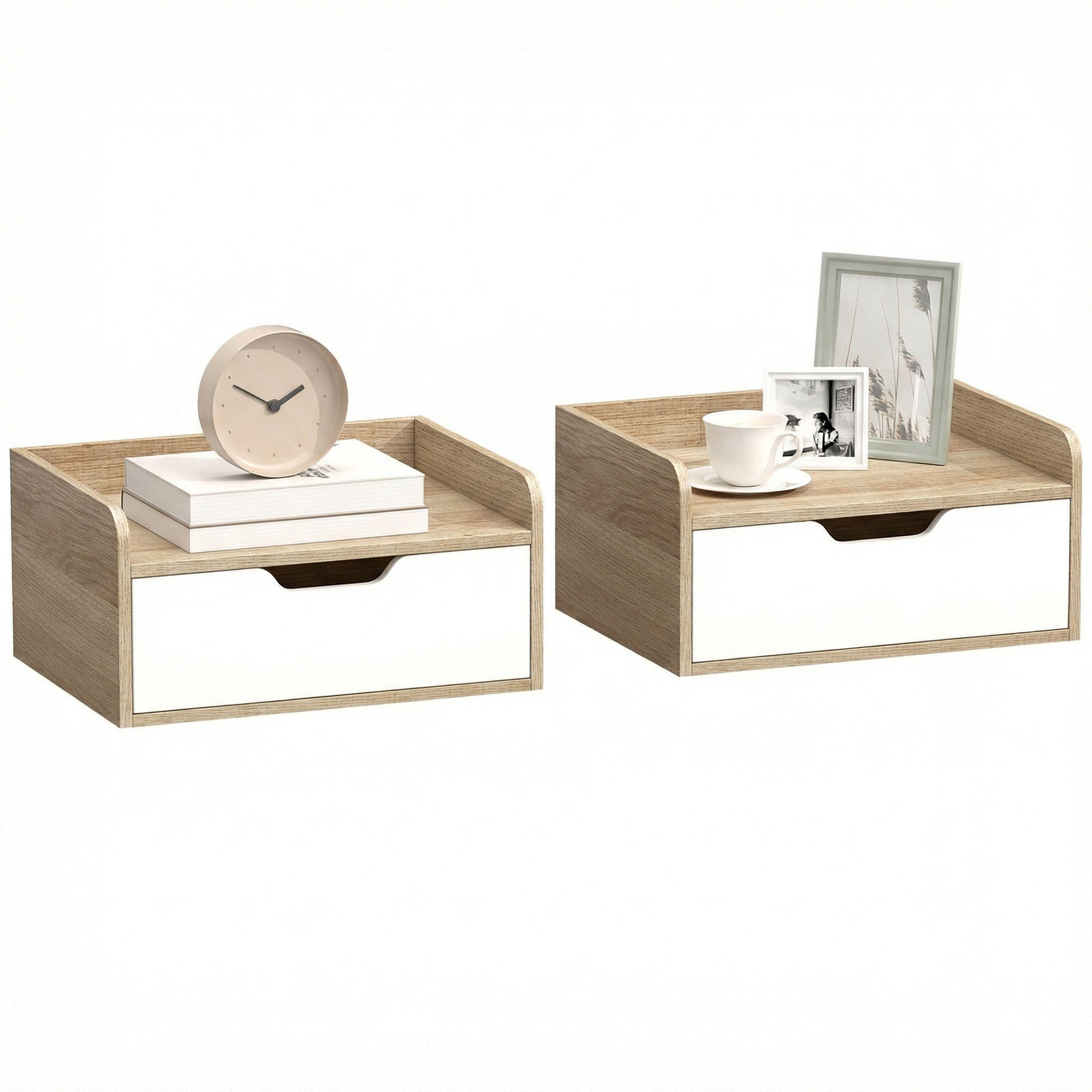 NACHTTISCH Natur Weiß Holzwerkstoff wandhängend mit Schublade 2er-Set - Naturfarben, Holzwerkstoff (40/19.5/30cm) - PANGIVO