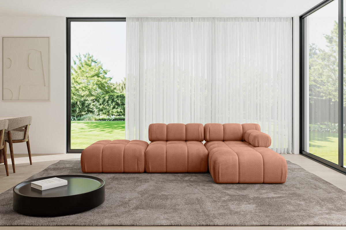 ECKSOFA modulares Sofa Lizur-L1 - 285x160x70 cm Apricot Velours - Koralle, Holzwerkstoff/Textil (285/160cm) - ALTDECOR