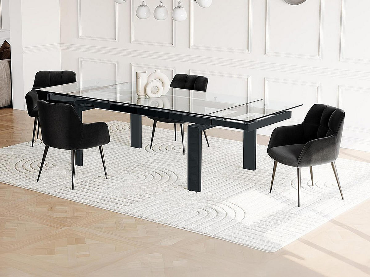 ESSGRUPPE - > 12 Personen - Glas - Transparent, Schwarz - LUBANA - Transparent/Schwarz, Glas (270/75/100cm) - Vente-Unique