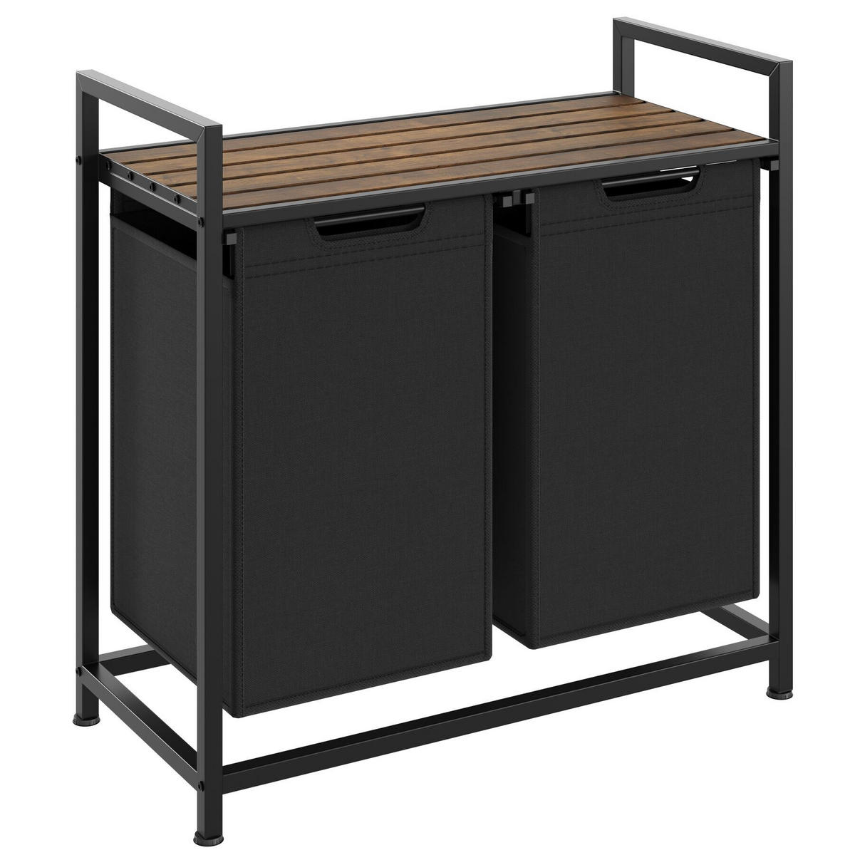 WÄSCHESORTIERER, höhenverstellbare Kunststofffüße,schwarz/braun - Schwarz/Braun, Metall (74/72/34cm) - tectake