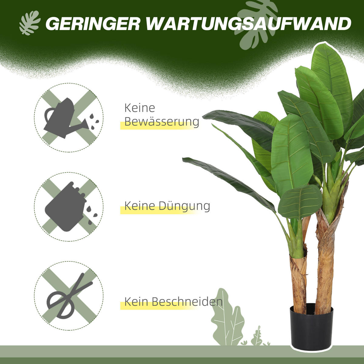 KÜNSTLICHER Bananenbaum 2er Set groß 120 cm Kunstpflanze - Grün, Kunststoff (120cm) - HOMCOM