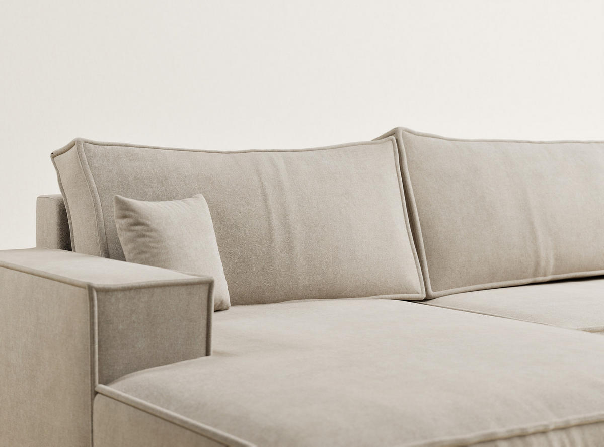 WOHNLANDSCHAFT Kyoto Beige Webstoff - Beige/Schwarz, Holz/Holzwerkstoff (398/70/148cm) - Maison de Reve