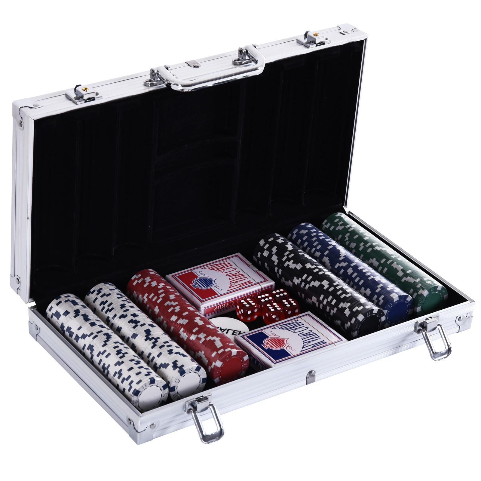 POKERKOFFER DE-10716 300 Chips mit 2 Kartendecks & 5 Würfeln Silber - Multicolor, Kunststoff (20.5/38cm) - ComfortXL