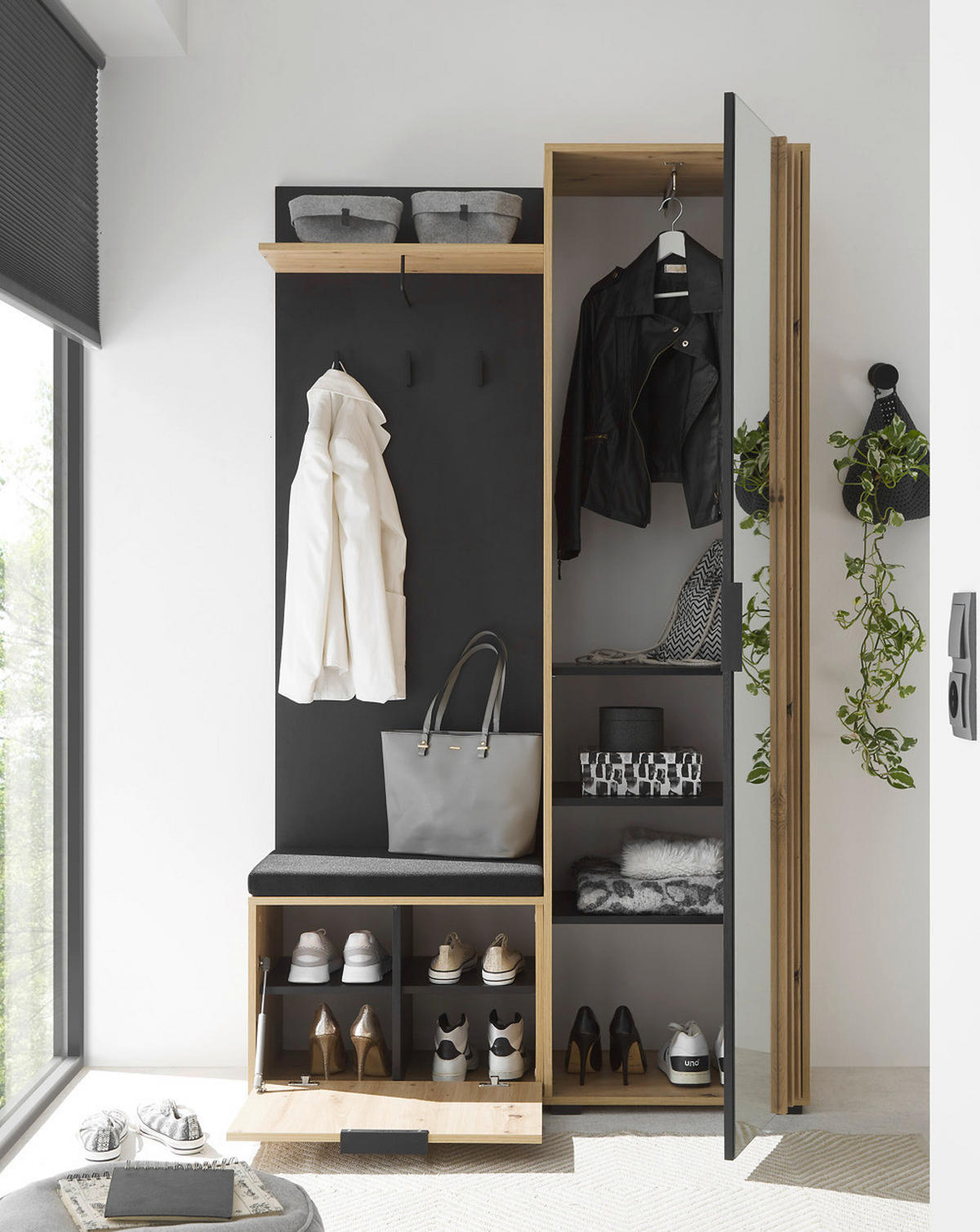 GARDEROBE 4-teilig in 114/197/40 cm - Schwarz, Holz (114/197/40cm) - moebel dich auf