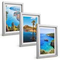 BILDER SET 3er Set - 20x30 cm Silberner Rahmen - Palmen am Meer, blaues Wasser - Silberfarben, Kunststoff (20/30cm) - TULUP