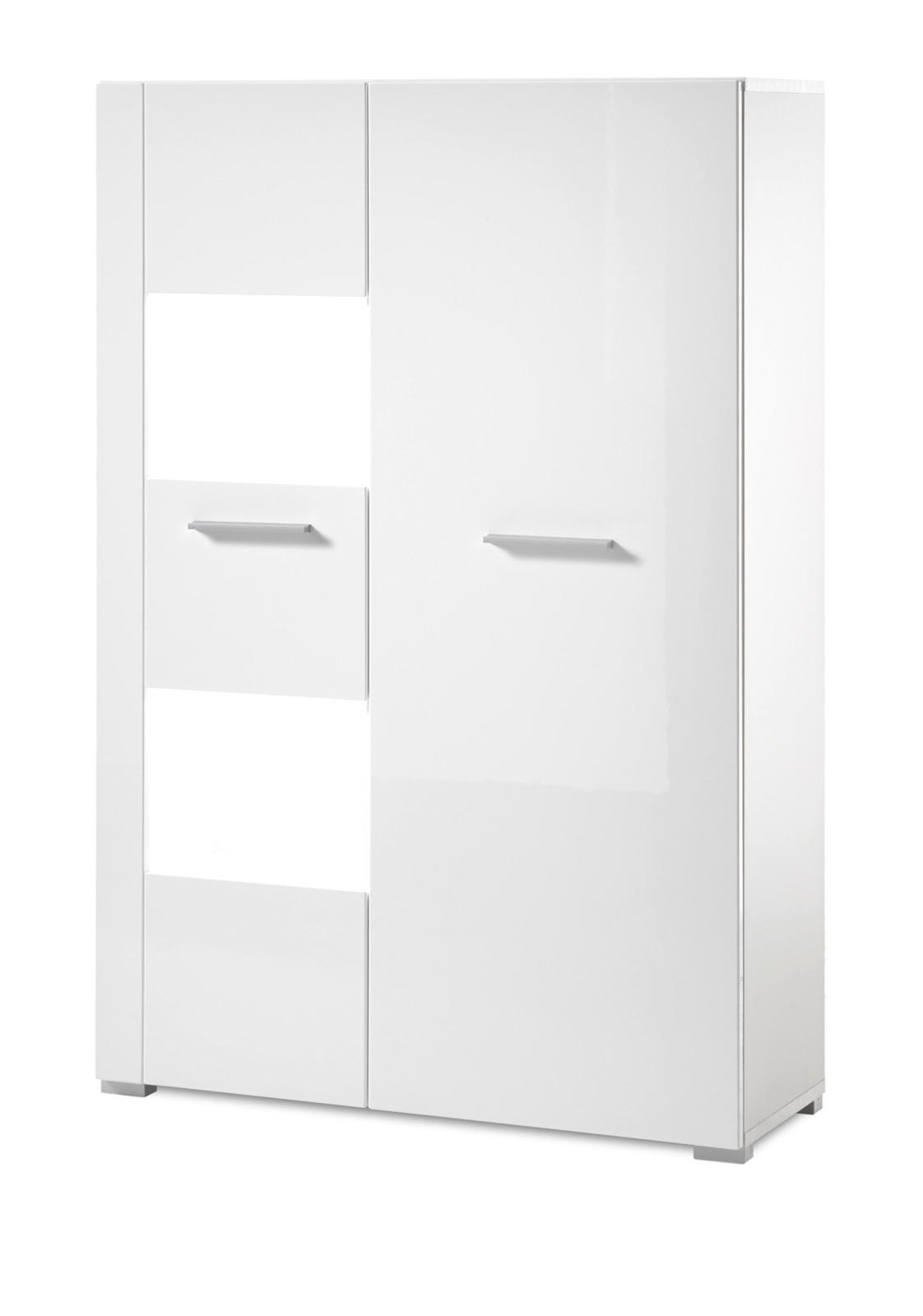 VITRINE weiß Hochglanz 80 x 123 cm, Vitrinenschrank mit 5 Fächern - Chromfarben/Weiß Hochglanz, Glas/Holzwerkstoff (80/123/35cm) - Furn.Design