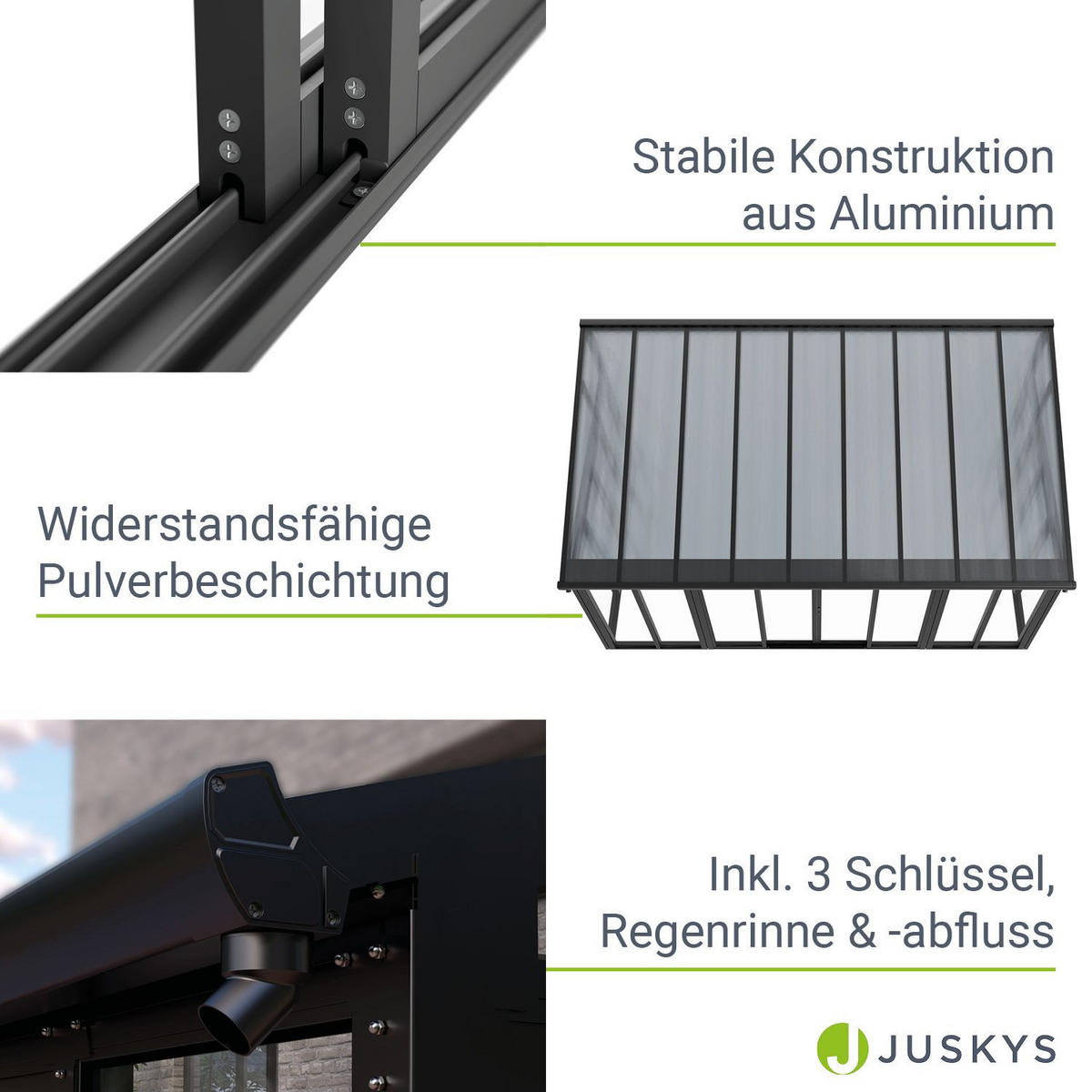 WINTERGARTEN 292 x 548 x 312 cm dunkelgrau - Dunkelgrau, Metall (552/312/290cm) - Juskys