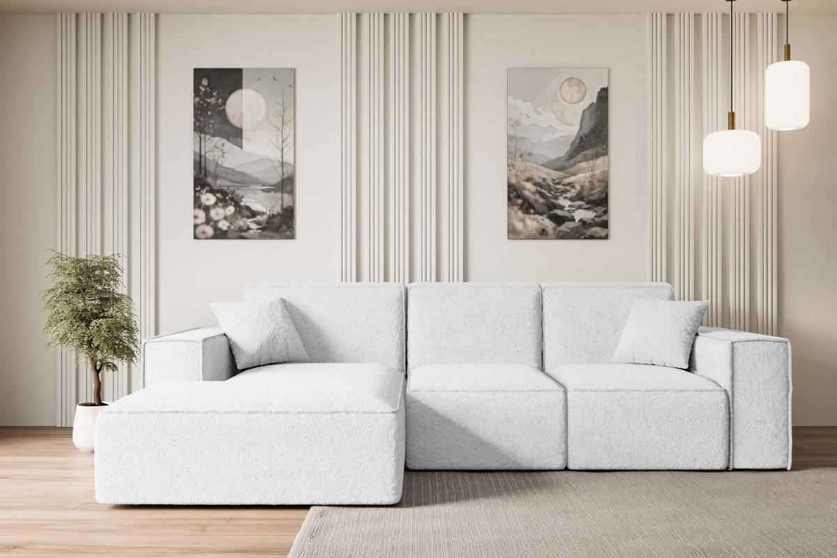 ECKSOFA Ottomane Links SERRA-L - 266x165x73 cm Weiß Bouclé - Schwarz/Weiß, Holzwerkstoff/Kunststoff (165/266cm) - ALTDECOR