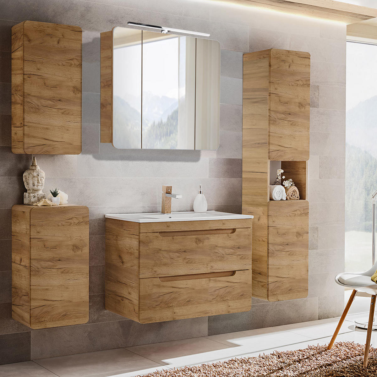 BADMÖBEL-SET 5-TLG. Luton-56 - Braun, Holzwerkstoff (180/200/46cm) - Lomado