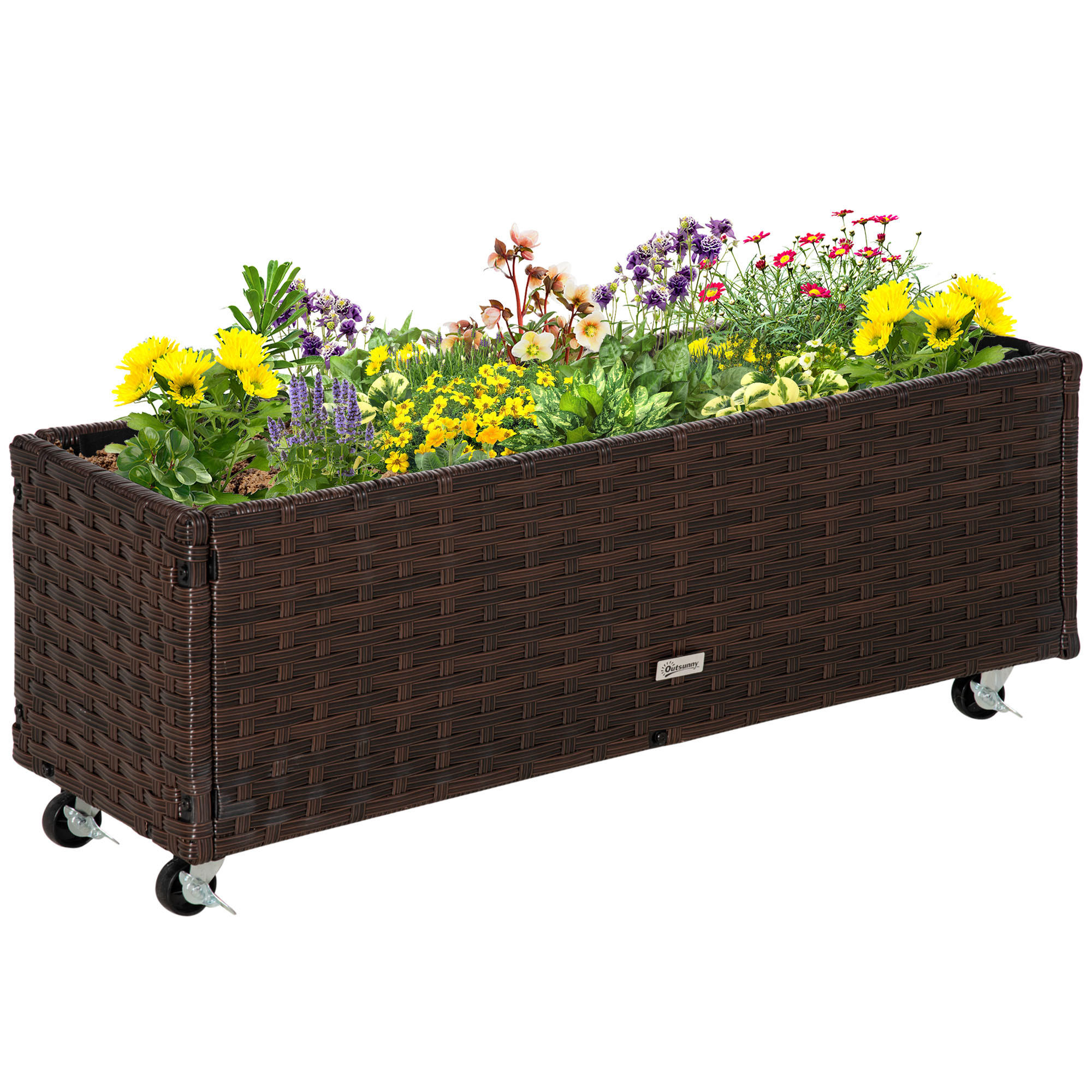 HOCHBEET, Poly Rattan, Kaffee-Braun - Braun, Metall (31/36/94.5cm) - Outsunny