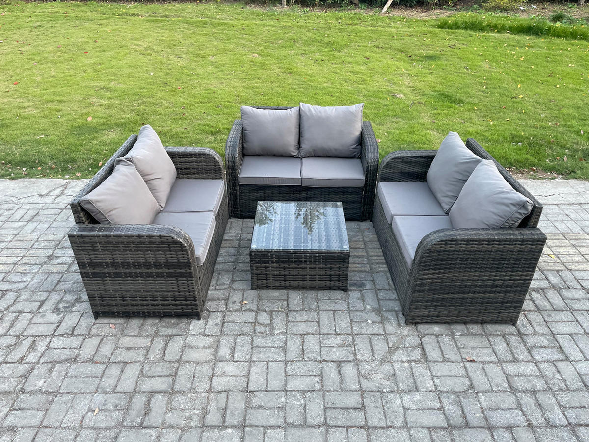 LOUNGESOFA-SET Polyrattan Dunkelgrau 4-Sitzer - Dunkelgrau, Metall - Fimous