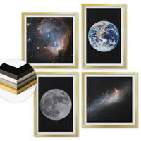 WANDBILDER 4er Set - 50x50 cm & 40x60 cm Goldrahmen - Galaxie Weltraum Mond - Goldfarben, Kunststoff (50/50cm) - ArtPrintCave