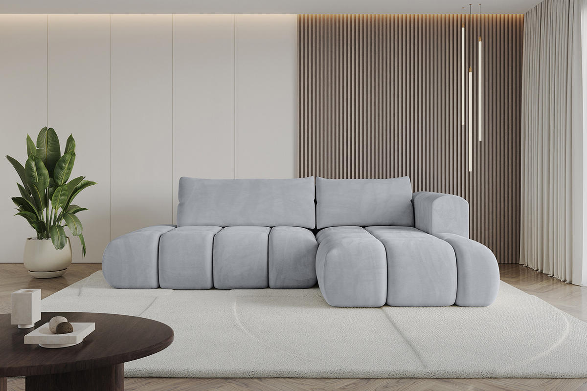 ECKSOFA Ottomane Rechts CLOUD-L 289x180x40 Hellgrau Velours - Hellgrau, Holzwerkstoff/Kunststoff (289/180cm) - ALTDECOR