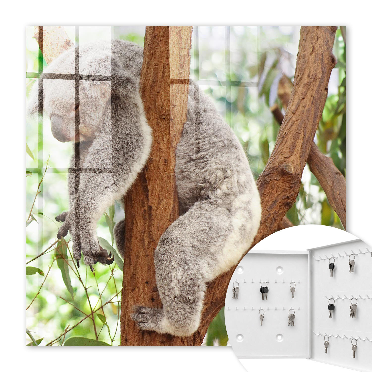 SCHLÜSSELBOX Weiß 30x30 cm – Türöffnung nach rechts - Koala-Entspannung - Grau, Metall (30/30/5cm) - TULUP