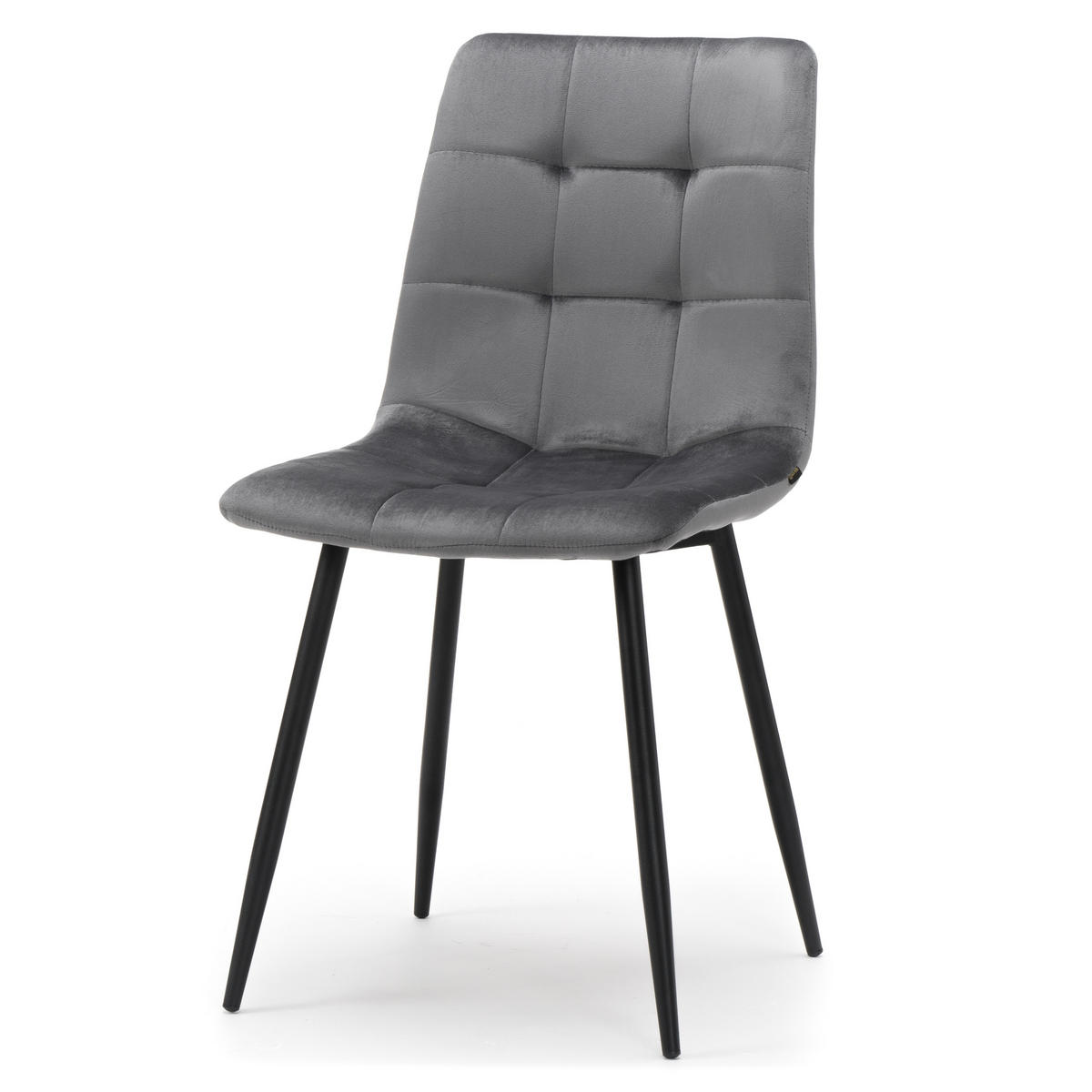 STUHL PARMA gepolsterter mit Steppung - grau - Samt Velour - Schwarz/Grau, Textil/Metall (44/89/45cm) - NEW HOME