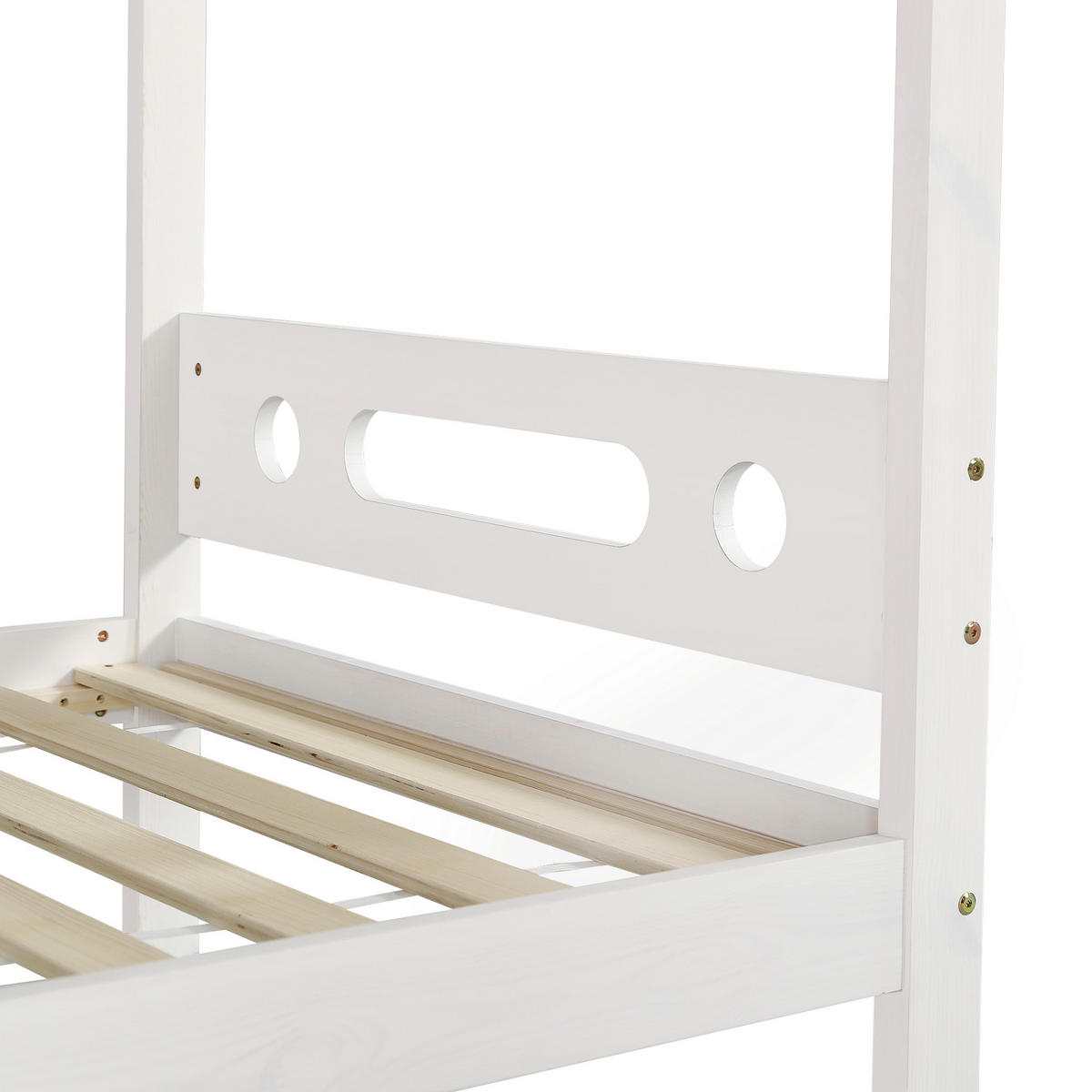 ETAGENBETT 90/200 cm in Weiß & Natur mit Regal und 5-stufiger Leiter - Weiß/Naturfarben, Holz/Holzwerkstoff (90/200cm) - CHICFURN