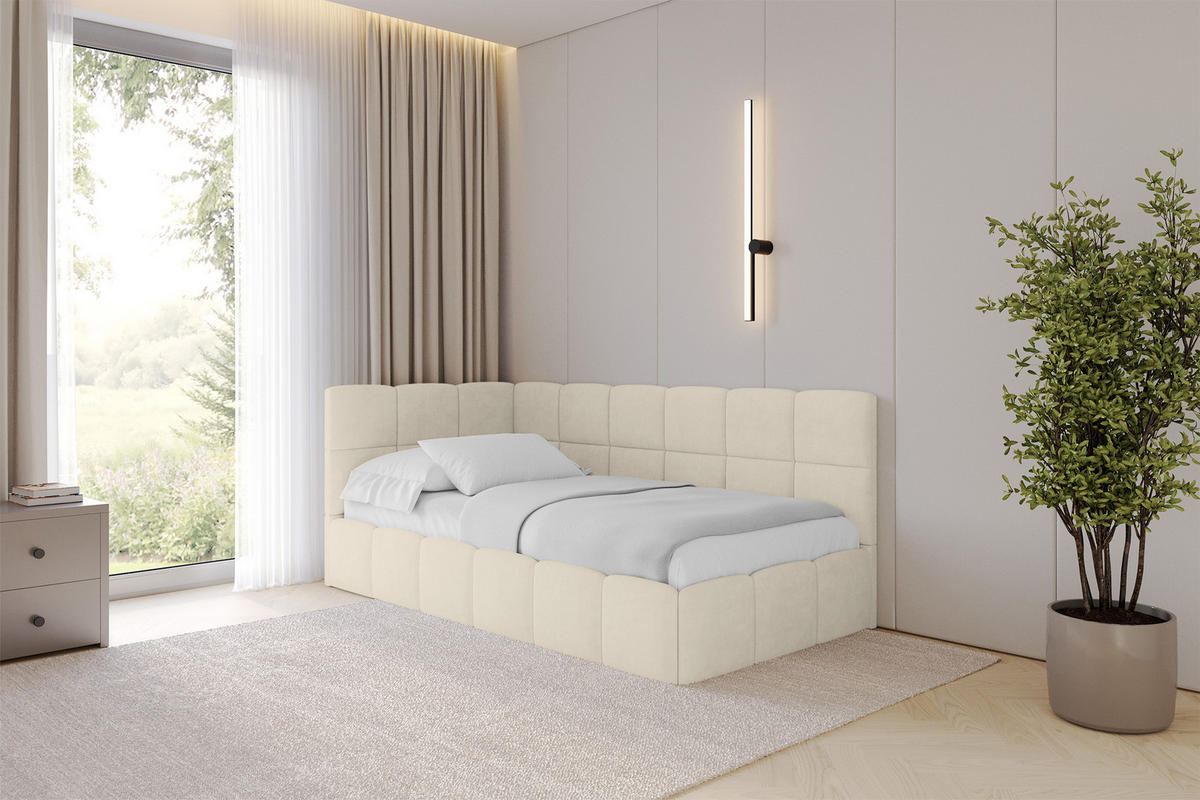 EINZELBETT Jugendbett mit Bettkasten Rechts, ohne Matratze - LIVY 80x200 Beige - Cappuccino, Holzwerkstoff/Textil (80/200cm) - ALTDECOR