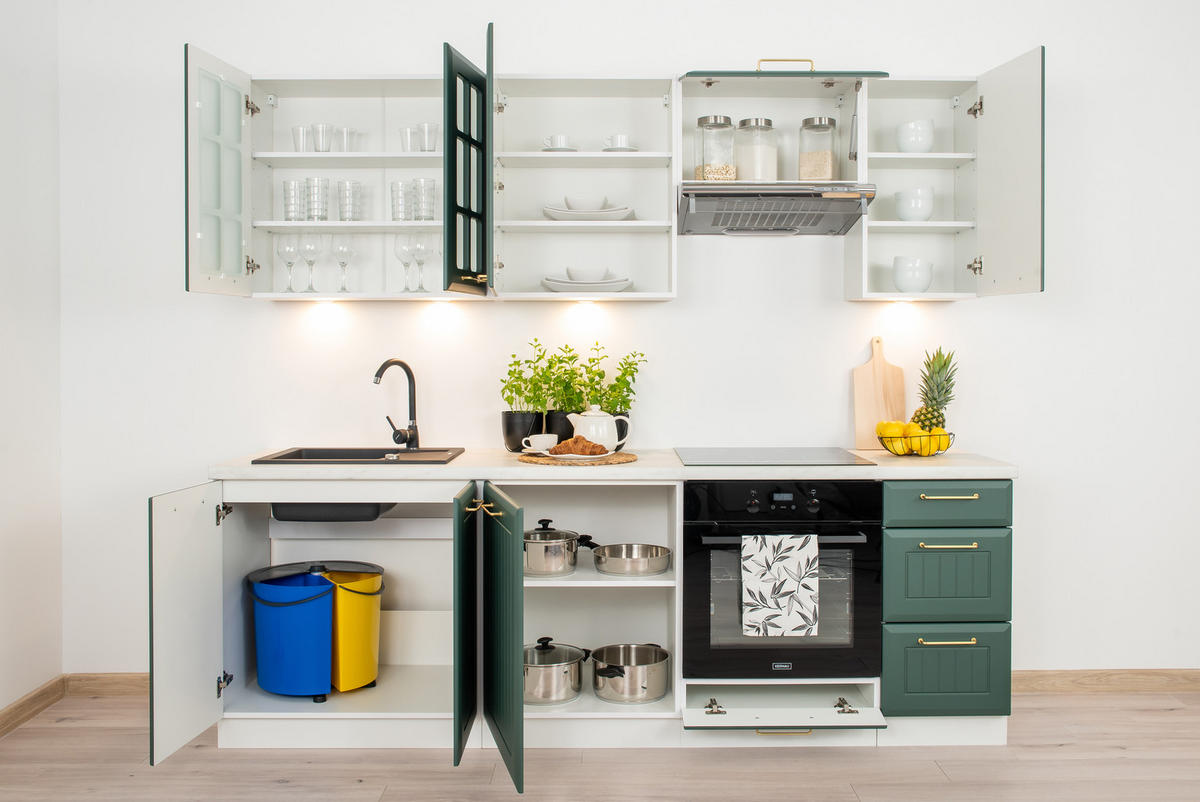 KÜCHENZEILE 240 cm - IRMA KS2-G240 - in Grün / Matt - Goldfarben/Grün, Holz/Holzwerkstoff (240/52.4/213.3cm) - Royal24_Markt