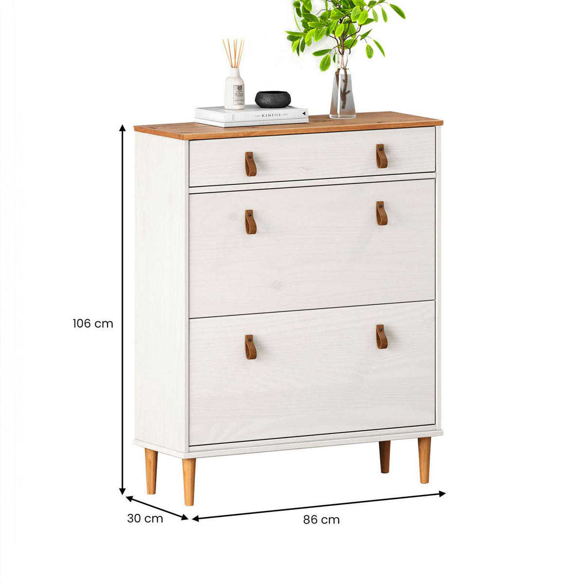 SCHUHKIPPER MIKKA weiß/Eiche - Eichefarben/Weiß, Holz (86/105/30cm) - IDIMEX