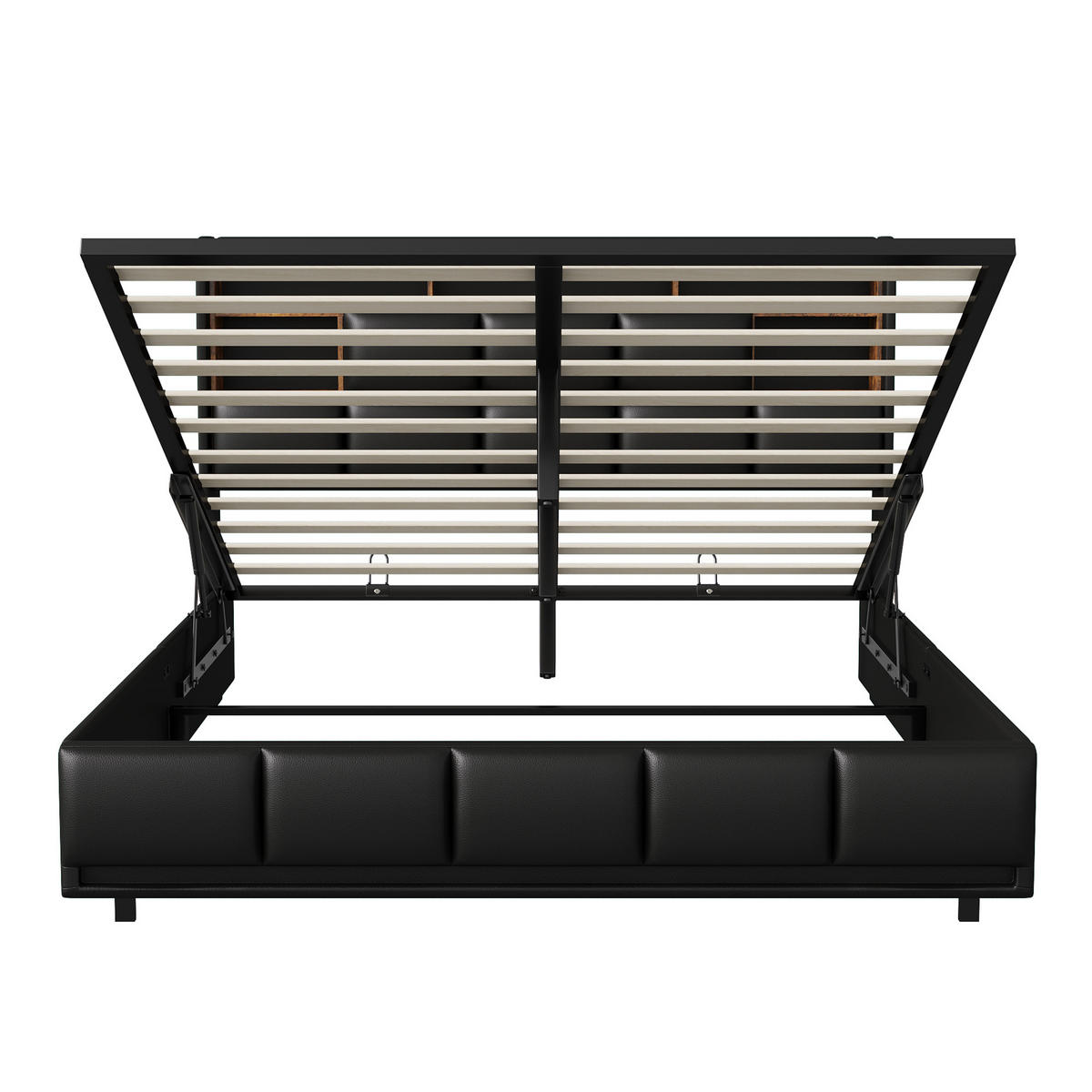 POLSTERBETT 140x190 cm LED Bettkasten USB PU Leder schwarz - Schwarz, Holz (140/190cm) - LEBENLANG