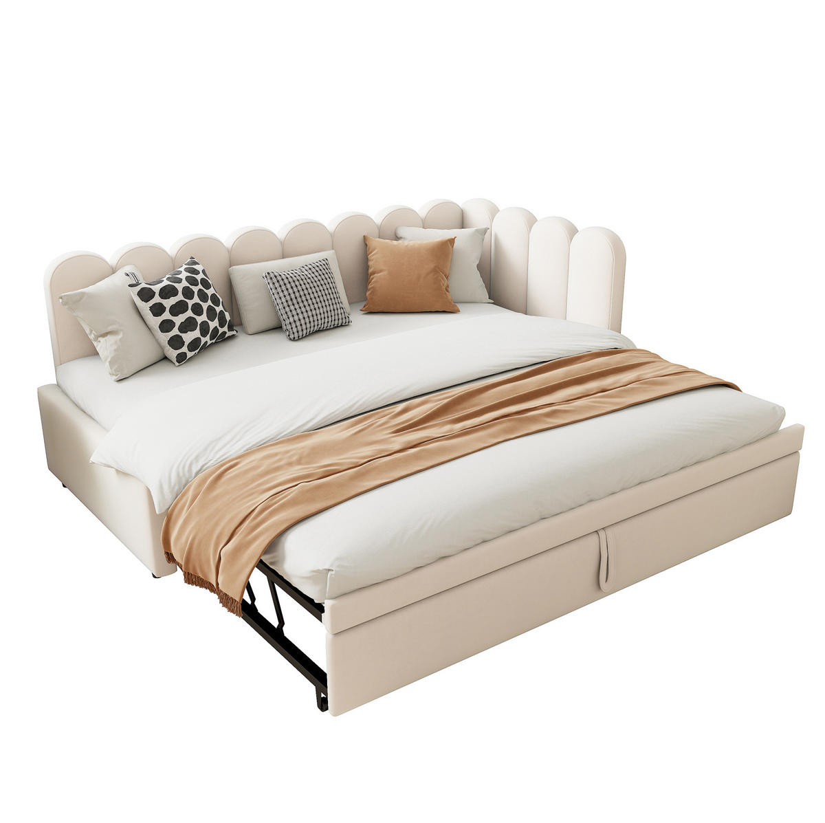 SCHLAFSOFA 90/200 cm mit Ausziehbett, L-Form und Samtbezug, Beige - Beige, Textil (90/200cm) - Redom