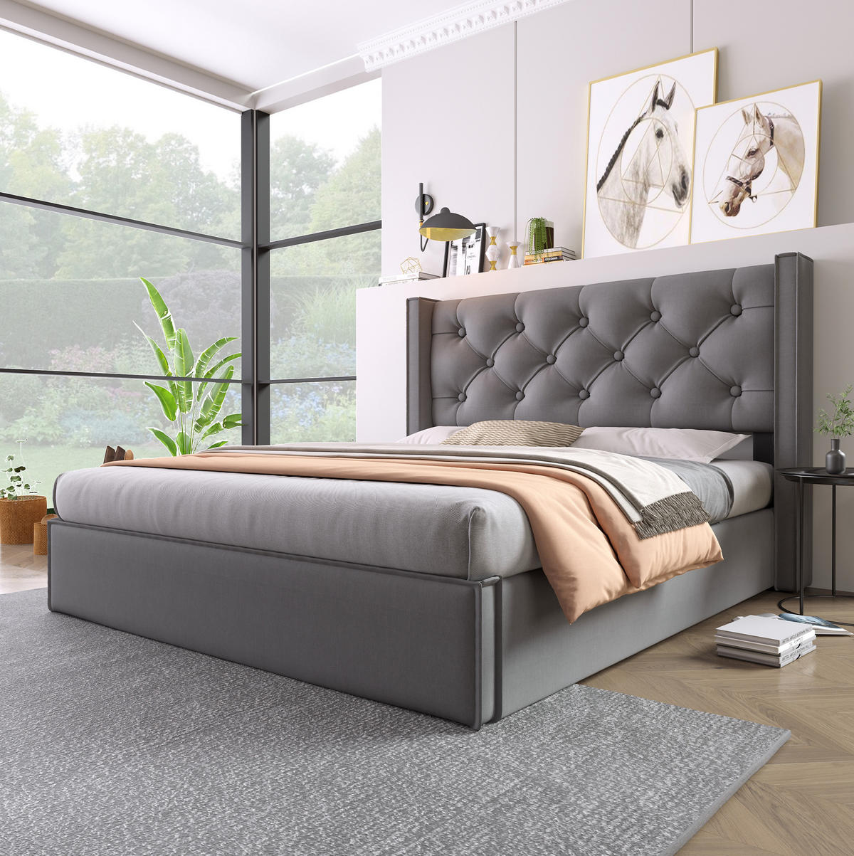 POLSTERBETT mit Bettkasten 160x200 cm Baumwolle Grau - Grau, Metall (160/200cm) - Meubliv