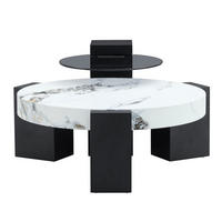 COUCHTISCH in Schwarz und Weiß 2er-Set Couchtisch-Kombination mit Glasplatte für Wohnzimmer, B44/T62/H44 cm, Ø61/H30 cm - Schwarz/Weiß, Glas/Holzwerkstoff (61/61/30cm) - STILVORA