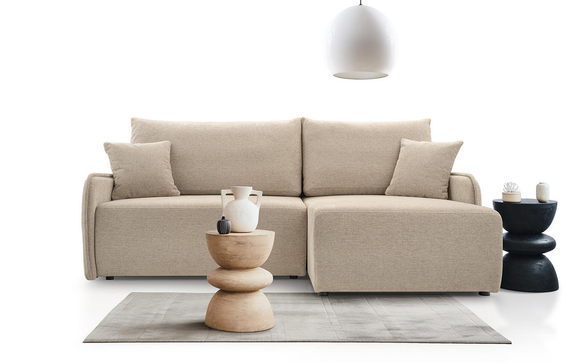 ECKSOFA BLIKO mit Schlaffunktion, Beige - Beige, Textil (198/150cm) - Fedve