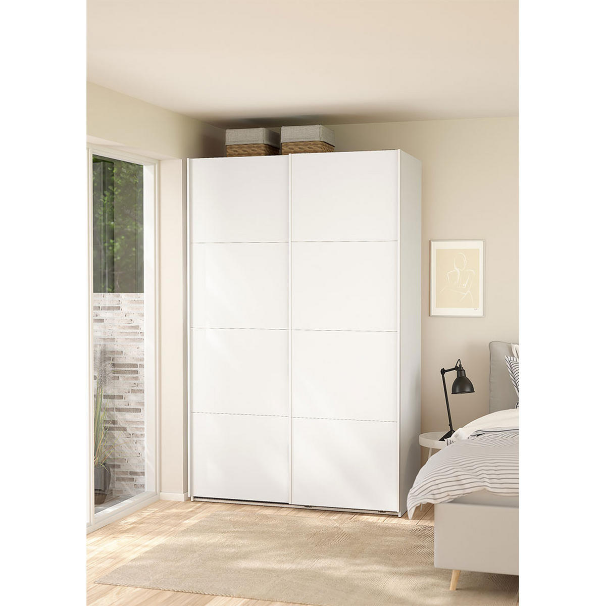 SCHIEBETÜRENSCHRANK, Bergamo, Weiß, Holzwerkstoff, 139 x 67 x 221 cm - Weiß, Holzwerkstoff (139/221/67cm) - ebuy24