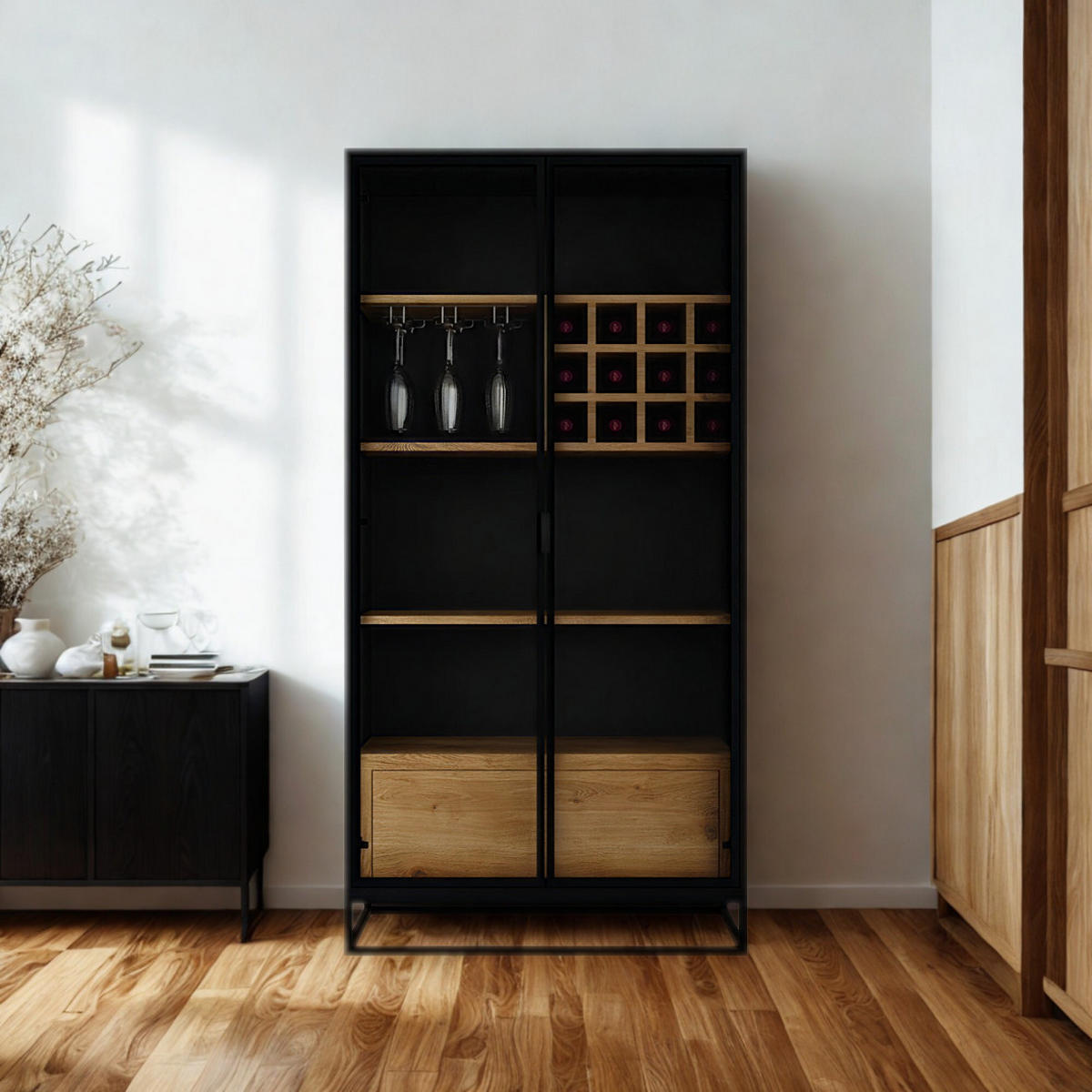 SPIRITUOSENSCHRANK aus Eiche Bar NEMIR I - Eichefarben, Holz (100/200/45cm) - Rawood Furniture